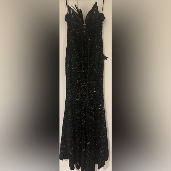 SHEIN Size M Black/Gold Sequin Strapless Mermaid Bodycon Slit Laceup Maxi Dress - Picture 7 of 10